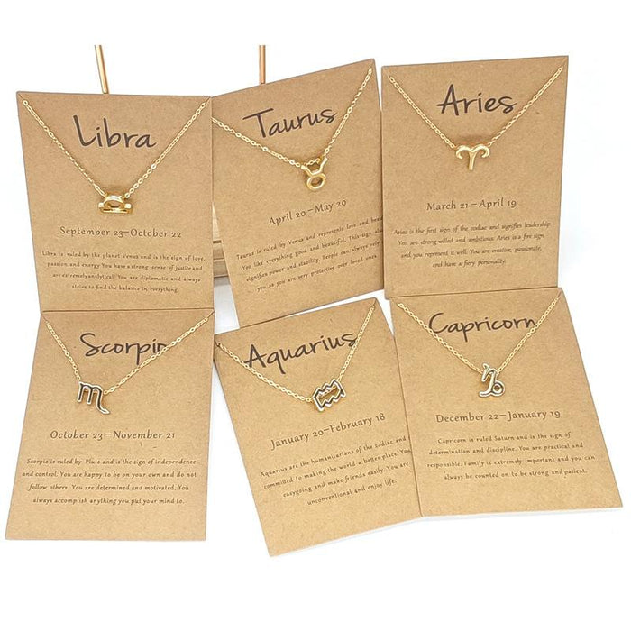 Twelve Constellations Necklace Collarbone Chain Pendant Card Short Necklace