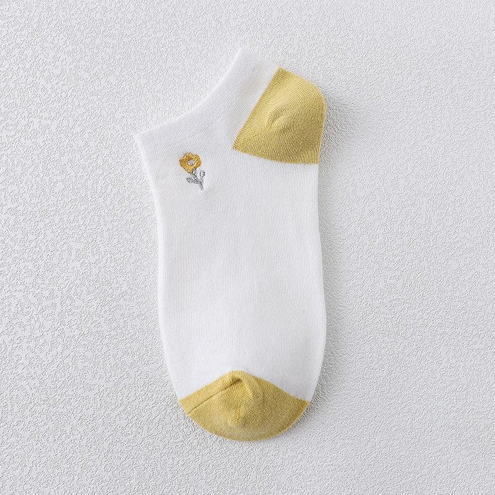 Summer Thin Cotton Socks Embroidered Shallow Striped Socks