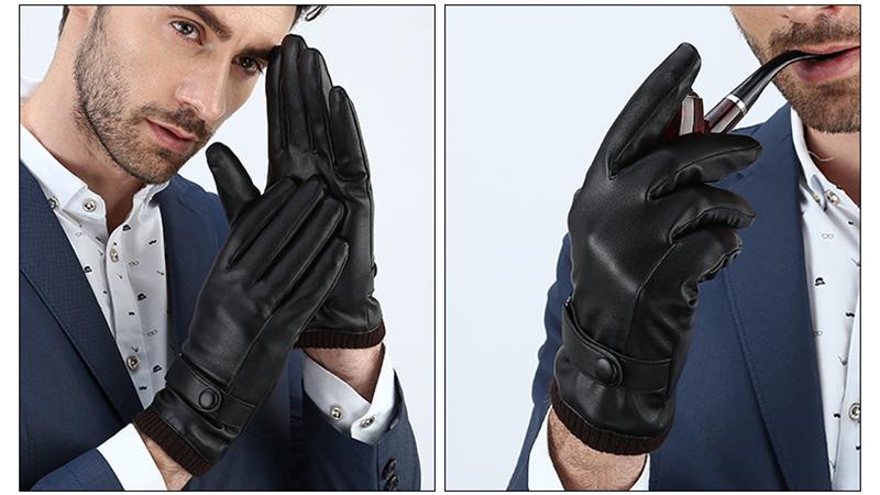 Black Winter Mittens Keep Warm Touch Screen Windproof Driving Leather Gloves