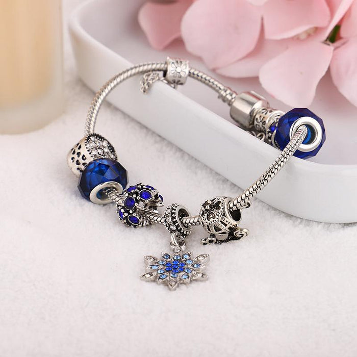 Blue Starry Hand Set Diamond Snowflake Glass Beaded Bracelet