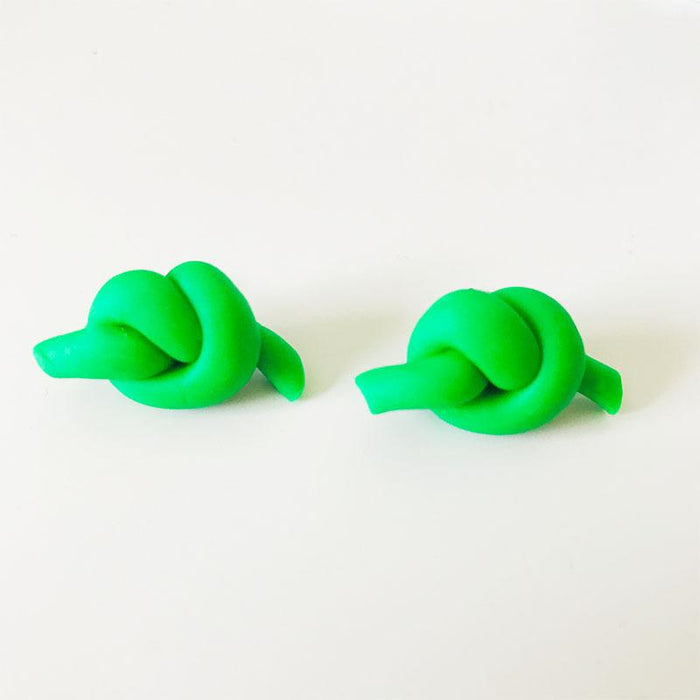 Green Gift Box Snowman Leaf Clay Knot DIY Stud Earrings