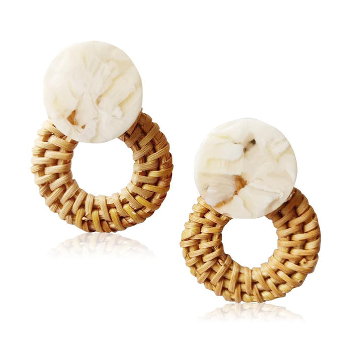 Rattan Geometric Circular Acrylic Woven Earrings Jewelry