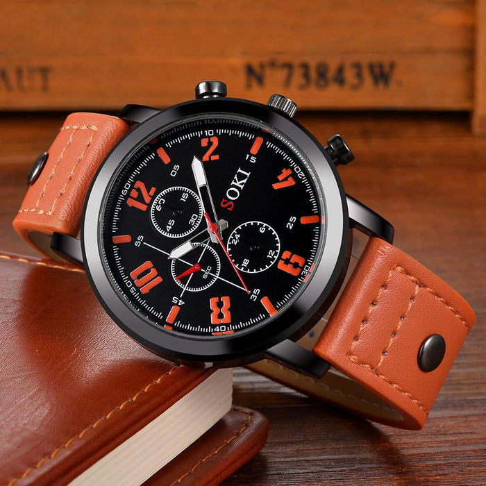 Fashion Mens Leather Strap Big Dial WristWatch Casual Quartz Sport Male Clock