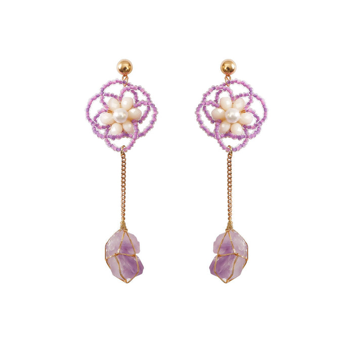 2022 New Handmade Woven Flower Crystal Earrings