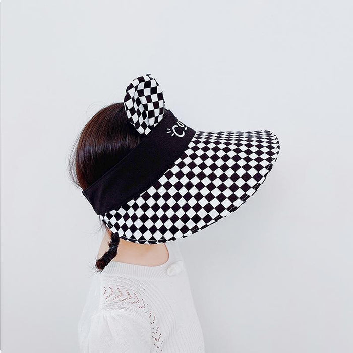Summer Children's Plaid Rabbit Ears Big Brim Sunshade Hat