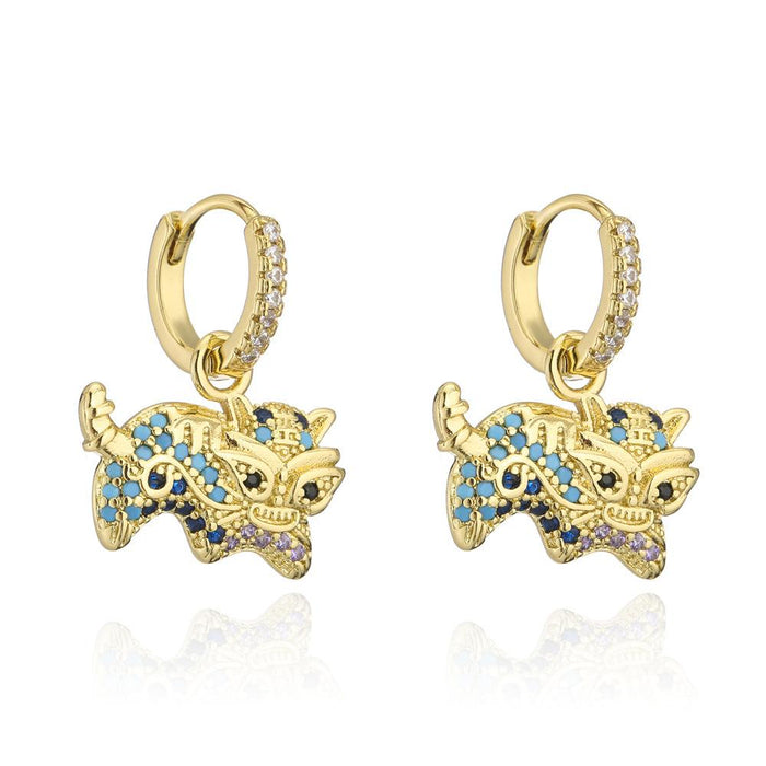 New Light Luxury Gold Color Zircon Animal Earrings