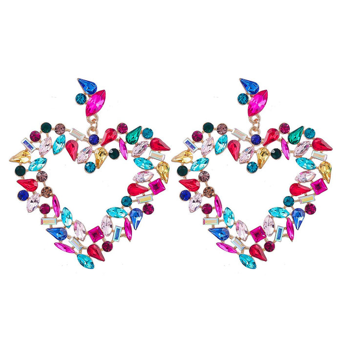 Flower Alloy Love Colorful Rhinestone Earrings Female