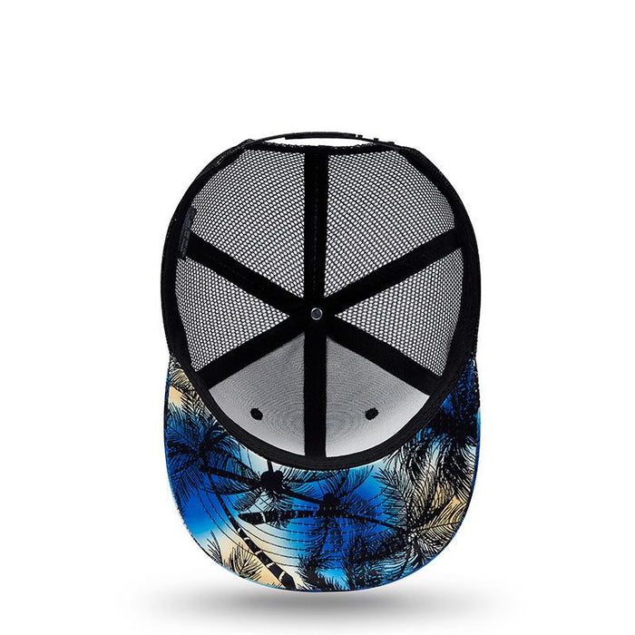 New Mesh Cap Coconut Tree Blue Flat Brim Hip Hop Sun Hat