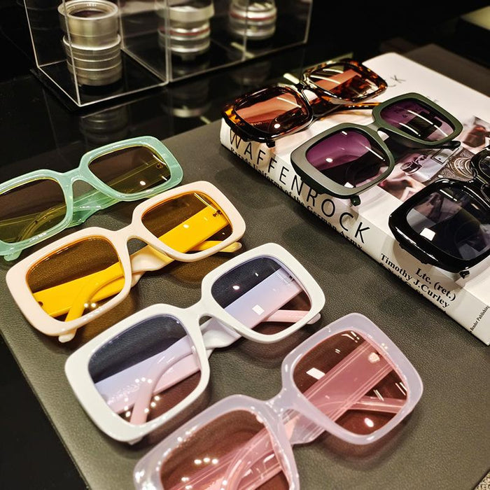 Multicolor Large Square Plain Retro Sunglasses