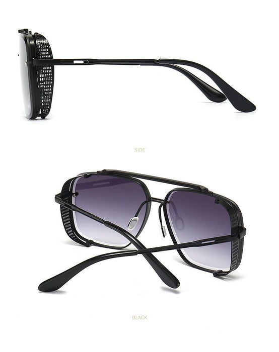 Men's and women's square metal double beam Sunglasses
