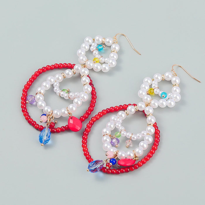 Ladies Summer Casual Multilayer Beads Ear Hooks Earrings