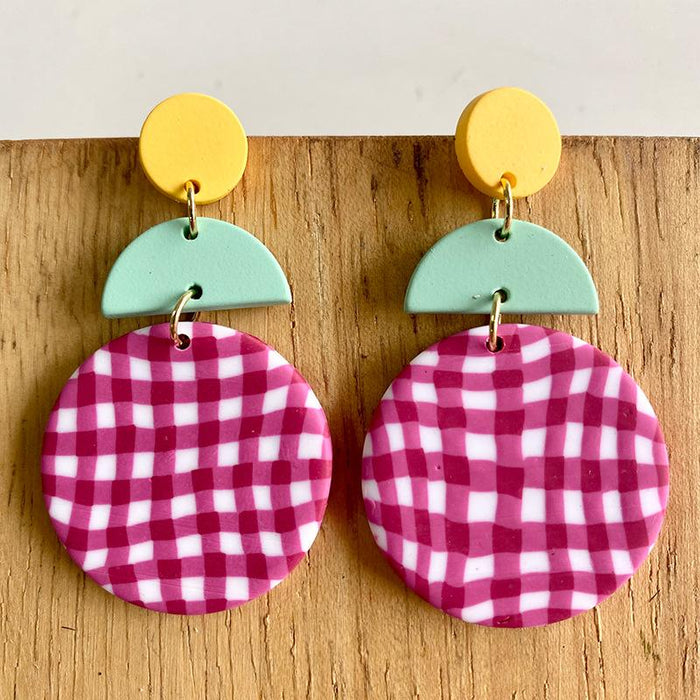 Handmade Soft Pottery Color Striped Polymer Clay Earrings