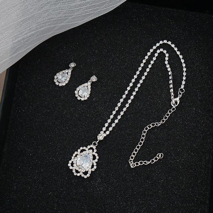 Waterdrop Zircon Pendant Women's Necklace Earrings Set