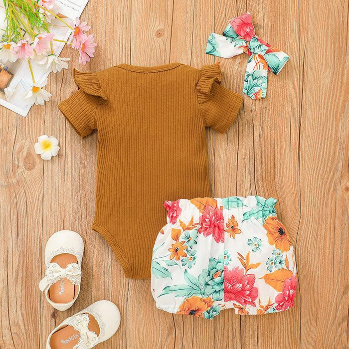 Infant Floral Jumpsuit + Shorts + Headband Set