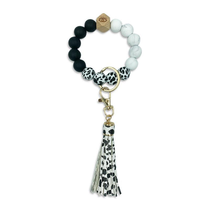 PU Leather Tassel Silicone Bead Bracelet Keychain