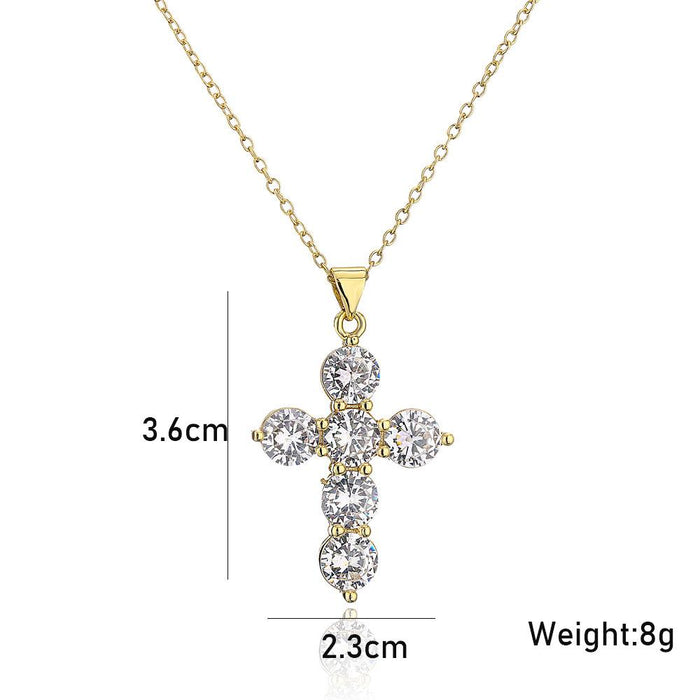 Classic Vintage Cross Pendant Zircon Necklace