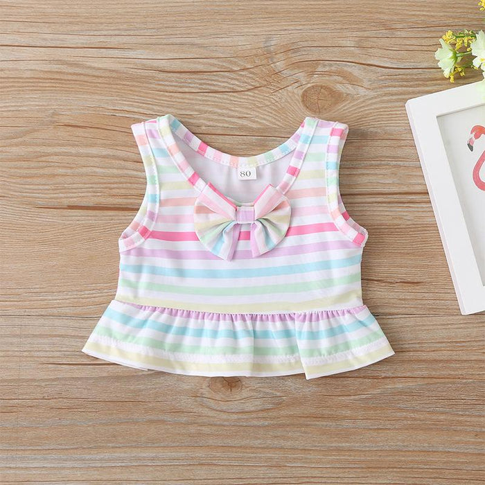 Girls Summer Split Swimsuit Color Stripe Bow Kid's Swimming Supplies