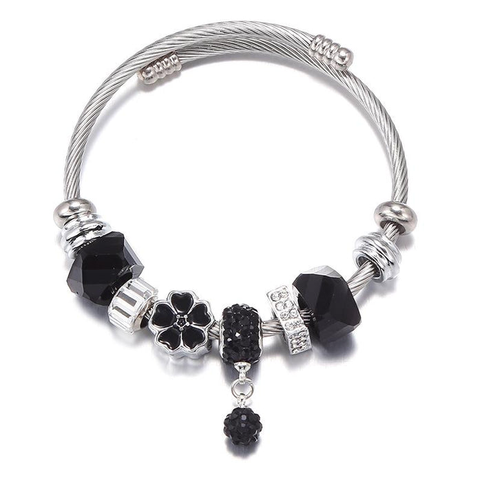 Titanium Steel Daisy Cue Ball Pendant Bracelet