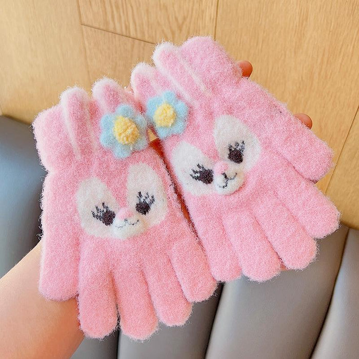 Winter Baby Sweet Cartoon Knitted Yarn Keep Warm Gloves