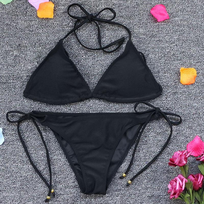 New Sexy Backless Solid Color Strap Split Bikini Swimsuit