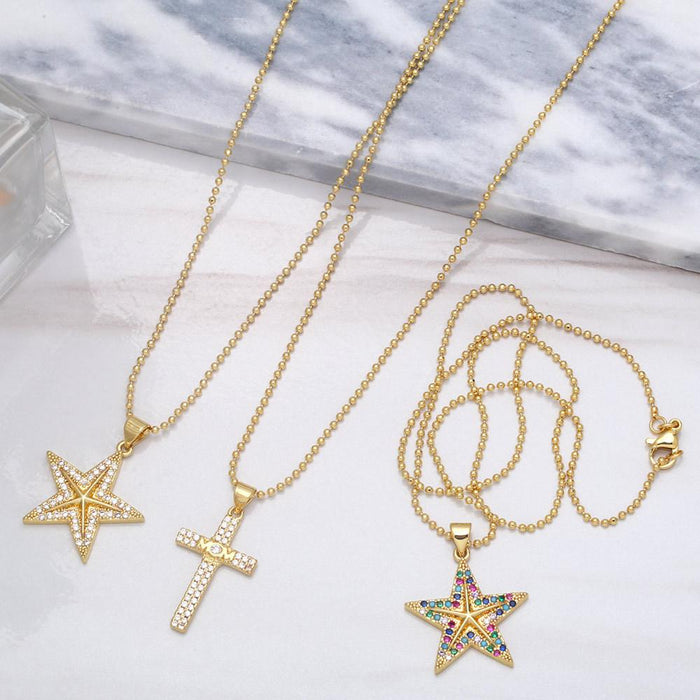 Simple Fashion Color Diamond Five Pointed Star Clavicle Chain