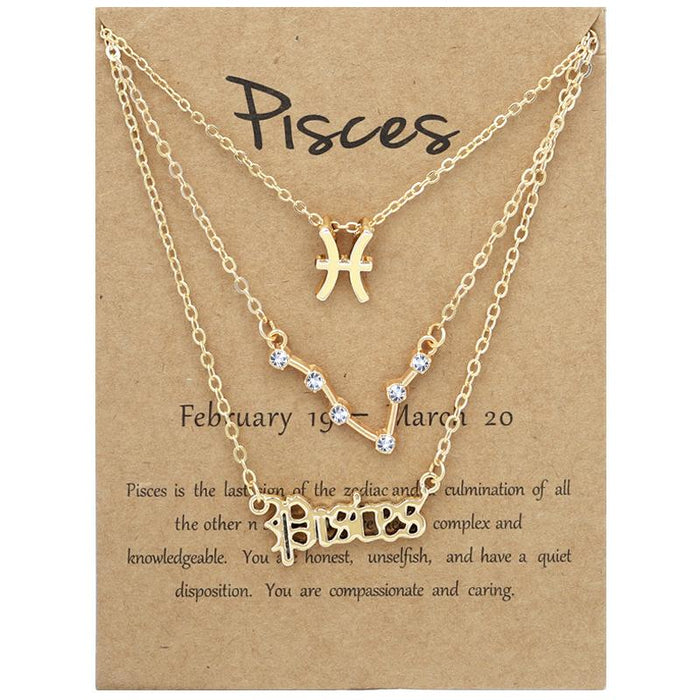 Twelve Constellations Retro Alphabet Symbol Diamond Set Three Piece Necklace