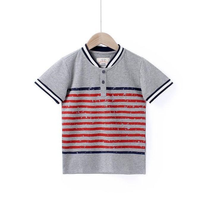 Small and medium-sized children's open chest stand collar Top Boys' Casual Short Sleeve T-Shirt