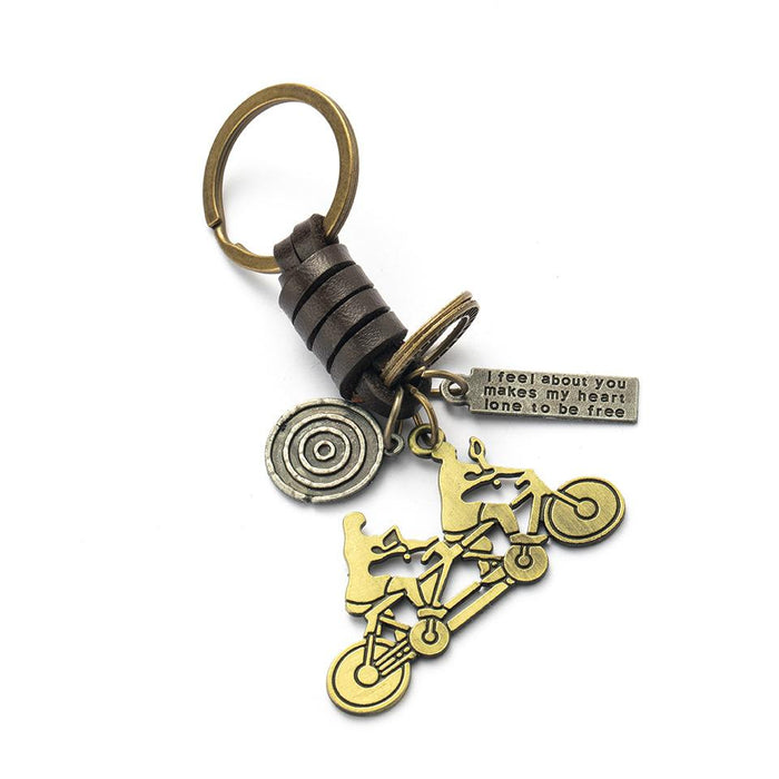 Vintage punk style leather metal Keychains creative small gift hand woven car Keychains pendant