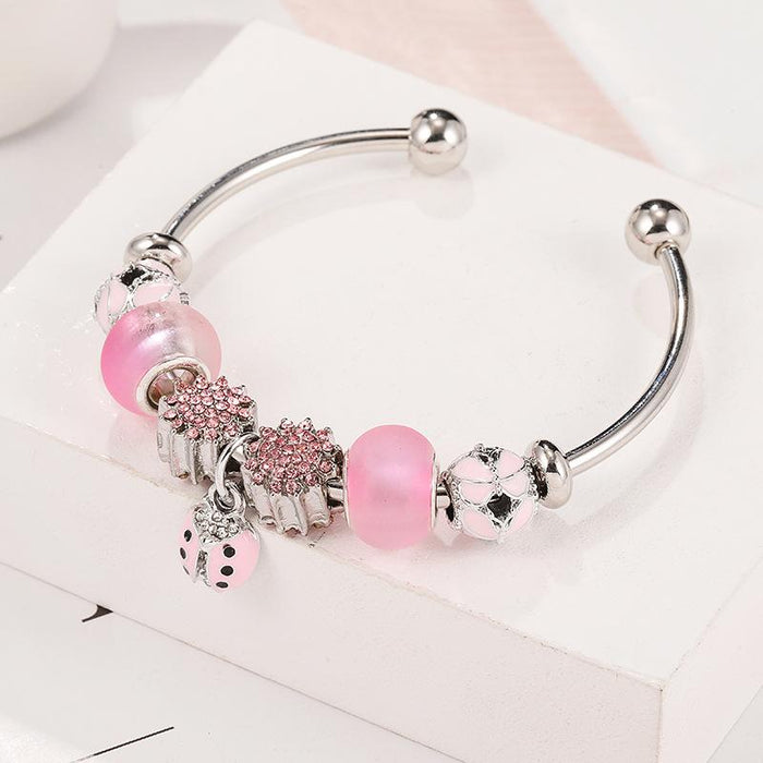 Pink Ladybug Pendant Bracelet