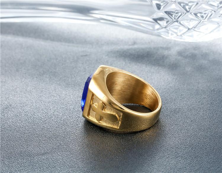 Personality Punk Cross Men's Titanium Steel Gem Ring Foreign Trade Jewelry