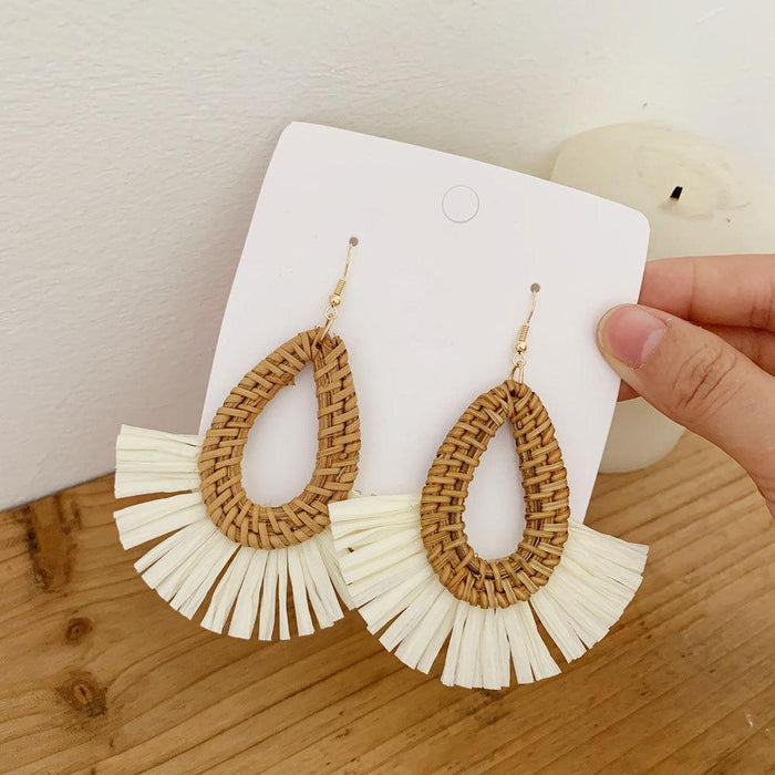 Bohemian Long Handmade Rattan Tassel Earrings