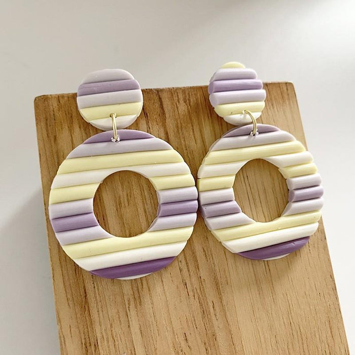 Rainbow soft pottery Earrings geometric U-shaped clay Earrings temperament Fashion Earrings