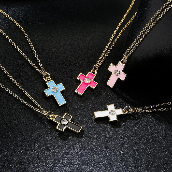 Personality Fashion Drip Oil Cross Pendant Gold Color Necklace