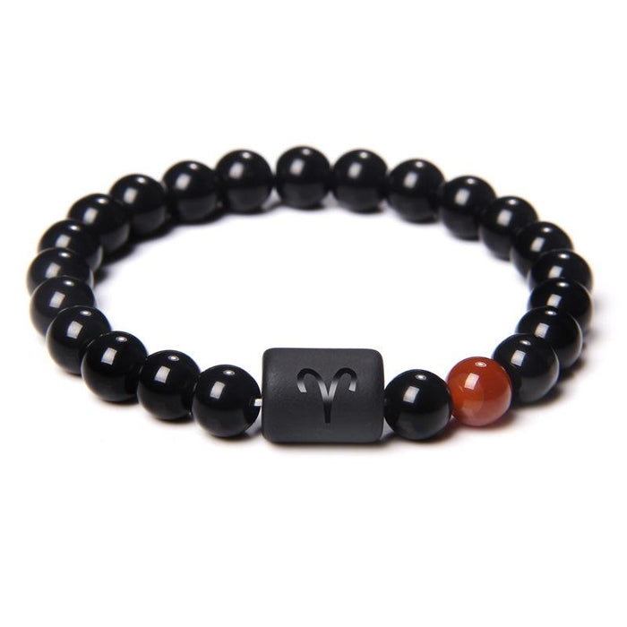 60 Pieces 12 Constellation Natural Black Onyx Stone Elastic Bracelet