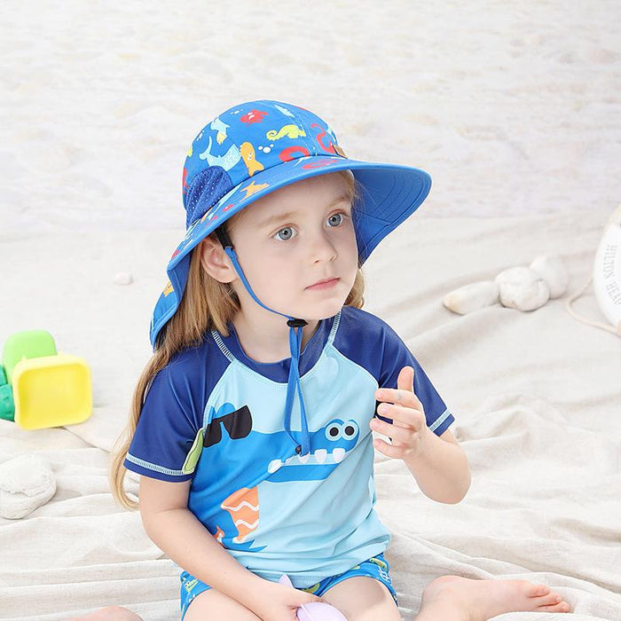 Cartoon Sea Fish Sunscreen Uv50 + Children's Shawl Hat