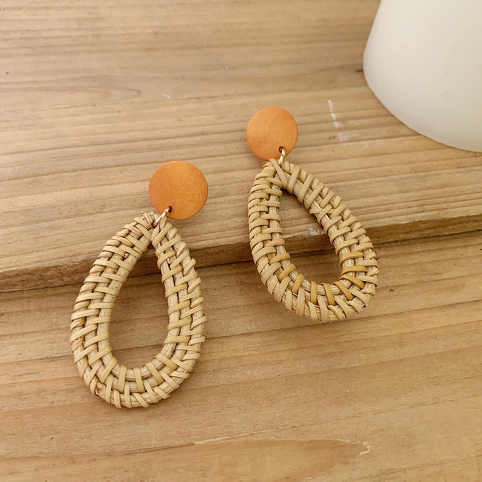 Wooden Handmade Rattan Geometric Earrings Female