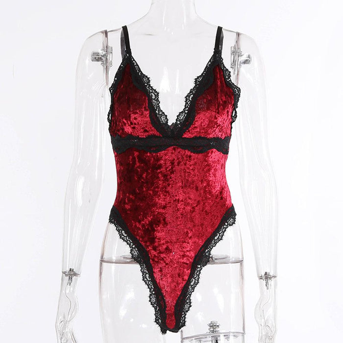 Sexy Women One-piece Underwear Velvet Babydoll Bodysuit