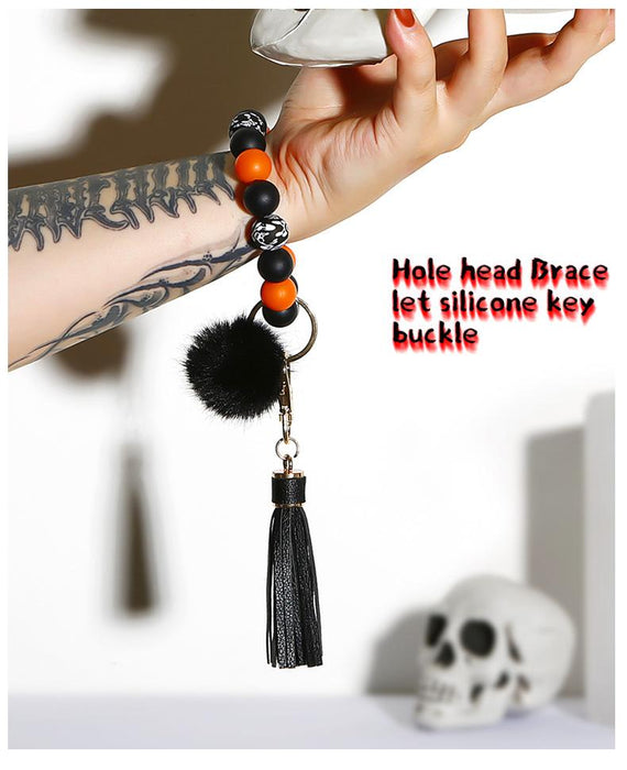 Silicone Bead Ball Tassel Skull Bracelet Keychain