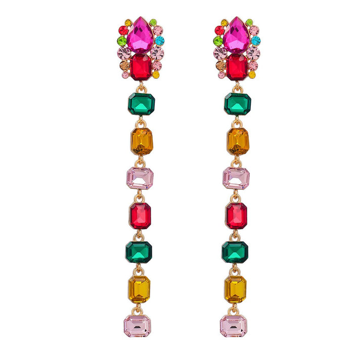 Alloy Geometric Glass Rhinestone Long Drop Earrings