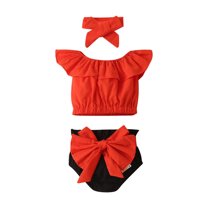 Pullover sleeveless Suit Shorts bow three piece set