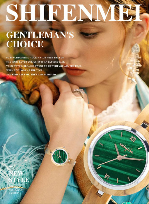 2022 New Classic Noble Green Quartz Wooden Watch