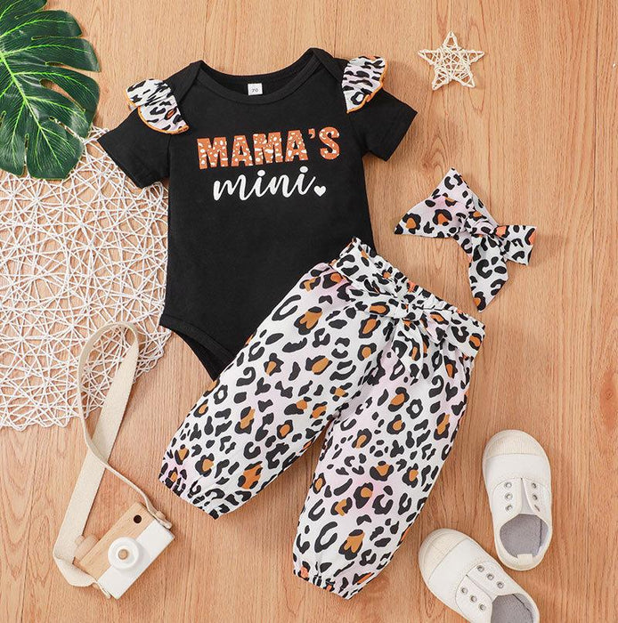 Letter waist pants leopard print three piece set