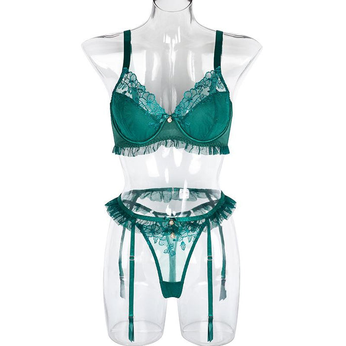 Women's Sexy Flower Embroidery Lace Push Up Underwear Set