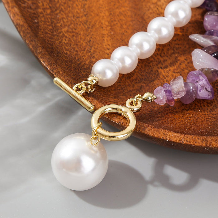 New style fashion pearl irregular colored stone necklace