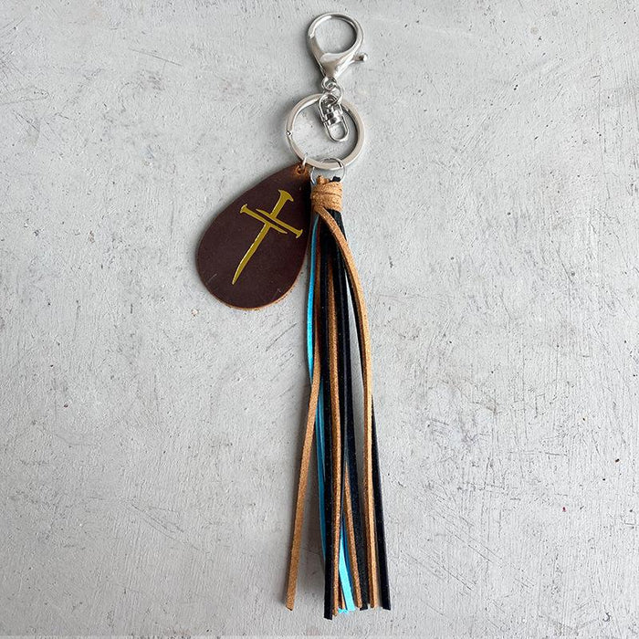 Leather Key Chain textured leather tassel pendant key ring