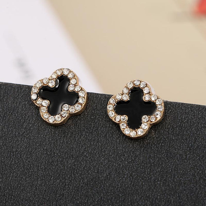 Silver Pin and Diamond Clover Stud Earrings