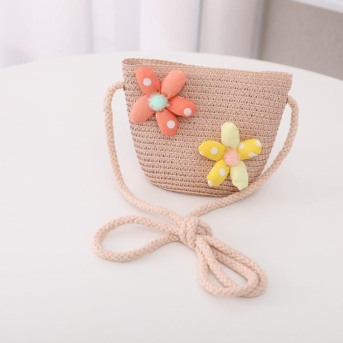 Summer Trendy Flower Streamer Children's Straw Hat Bag Set