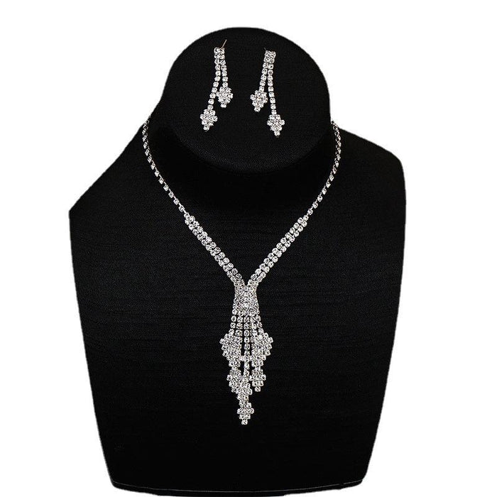 New Rhinestone Tassel Women's Necklace Earrings Set