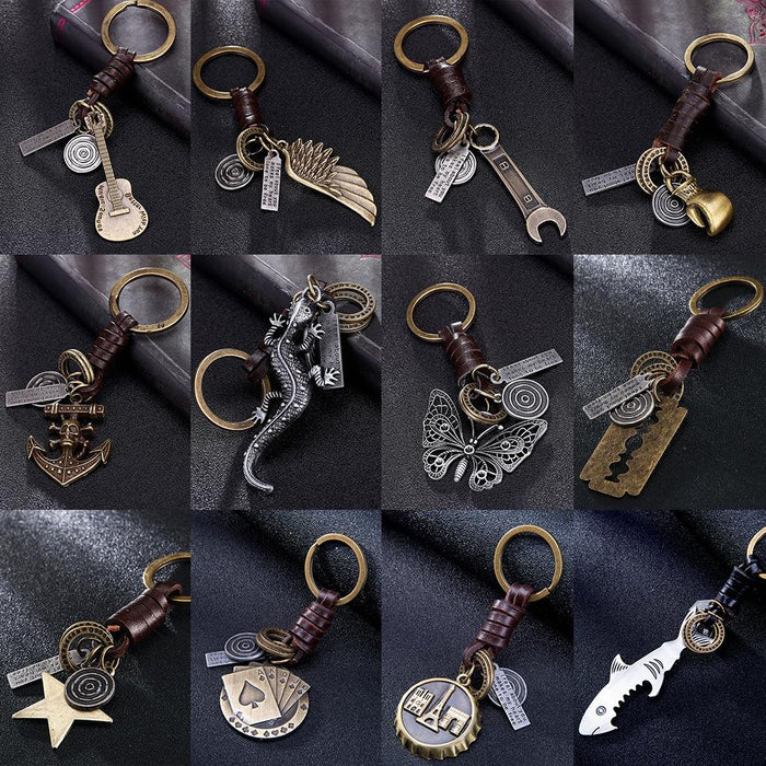 Vintage key chain punk leather metal key chain creative personality key chain