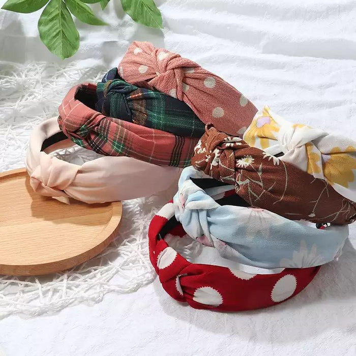 New Flower Headband Women Solid Color Knotted Hairband